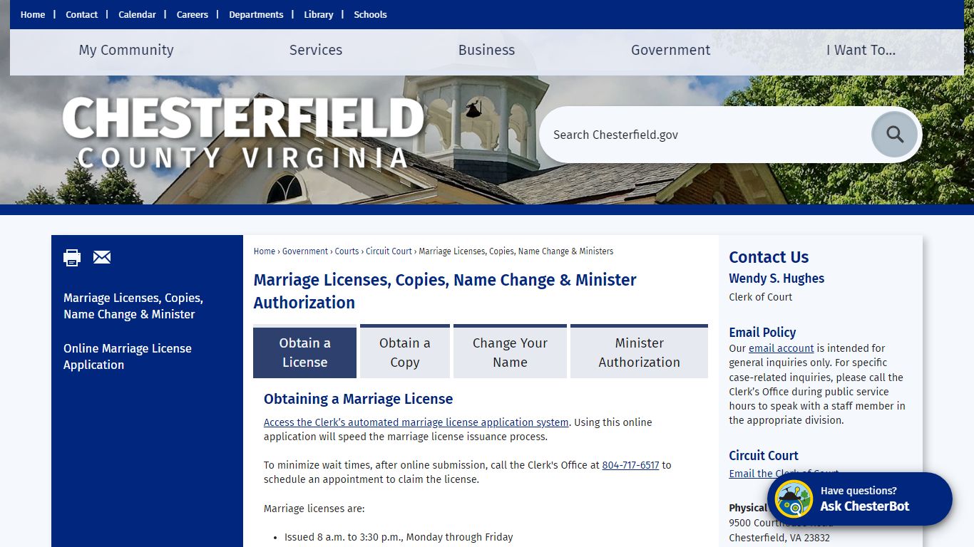 Marriage Licenses, Copies, Name Change & Minister Authorization