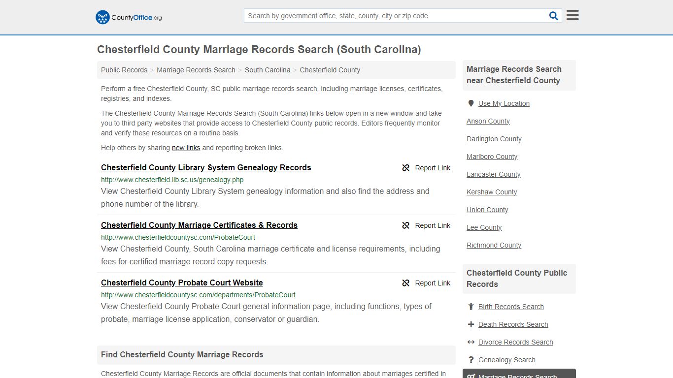 Chesterfield County Marriage Records Search (South Carolina)