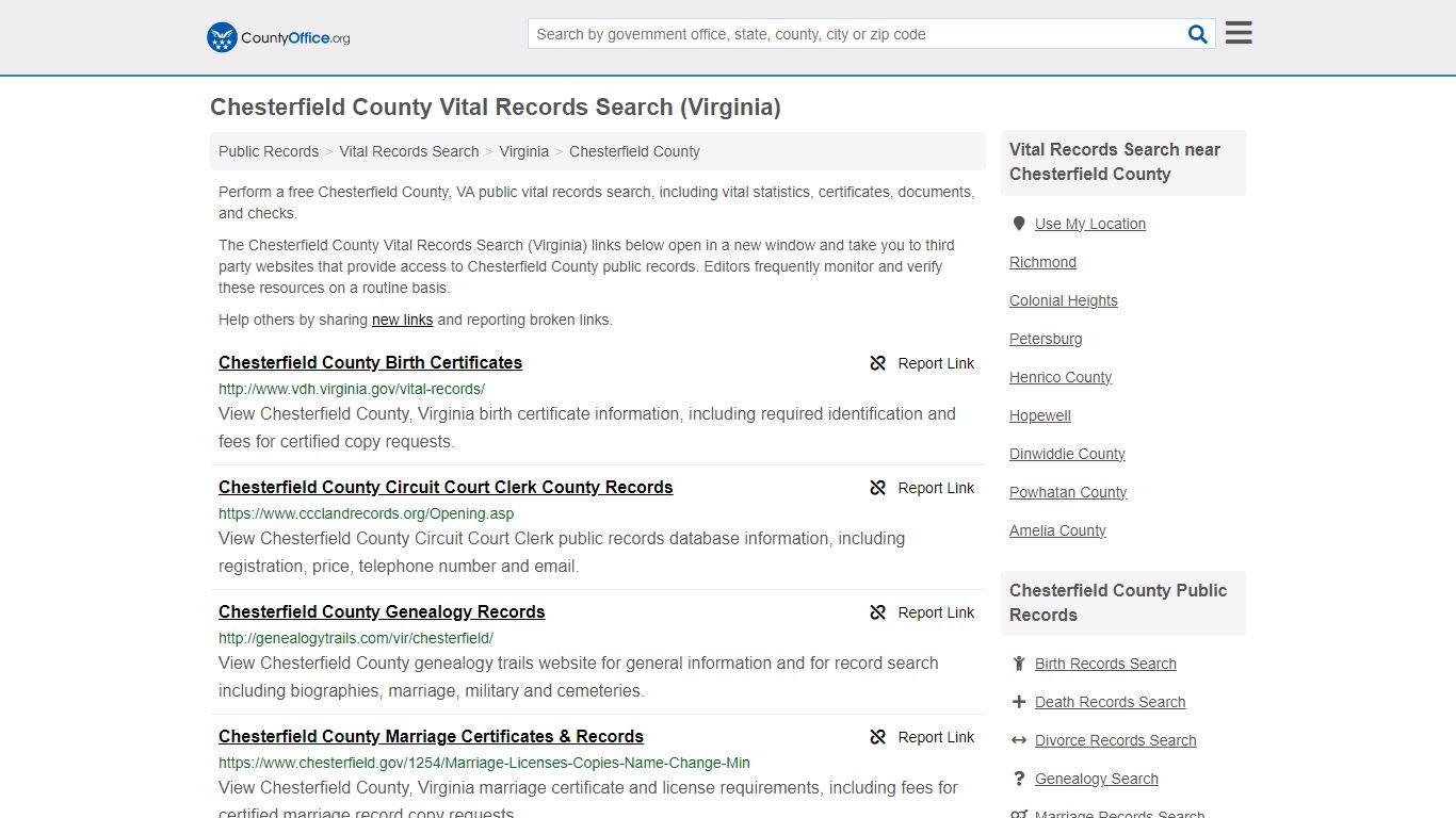 Vital Records Search - Chesterfield County, VA (Birth, Death, Marriage ...